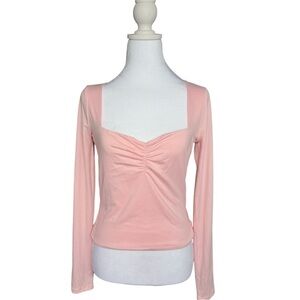 Chic Pink Ruched Long Sleeve Blouse